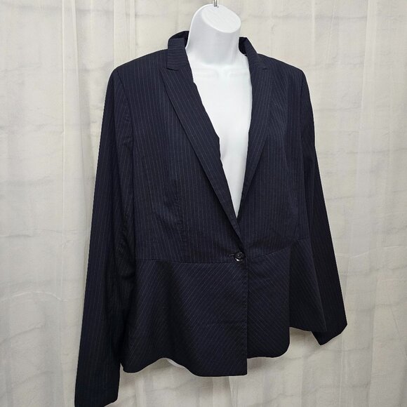 Banana Republic Navy Blue Blazer Pinstriped Preppy Office Peplum 14 - Picture 3 of 11